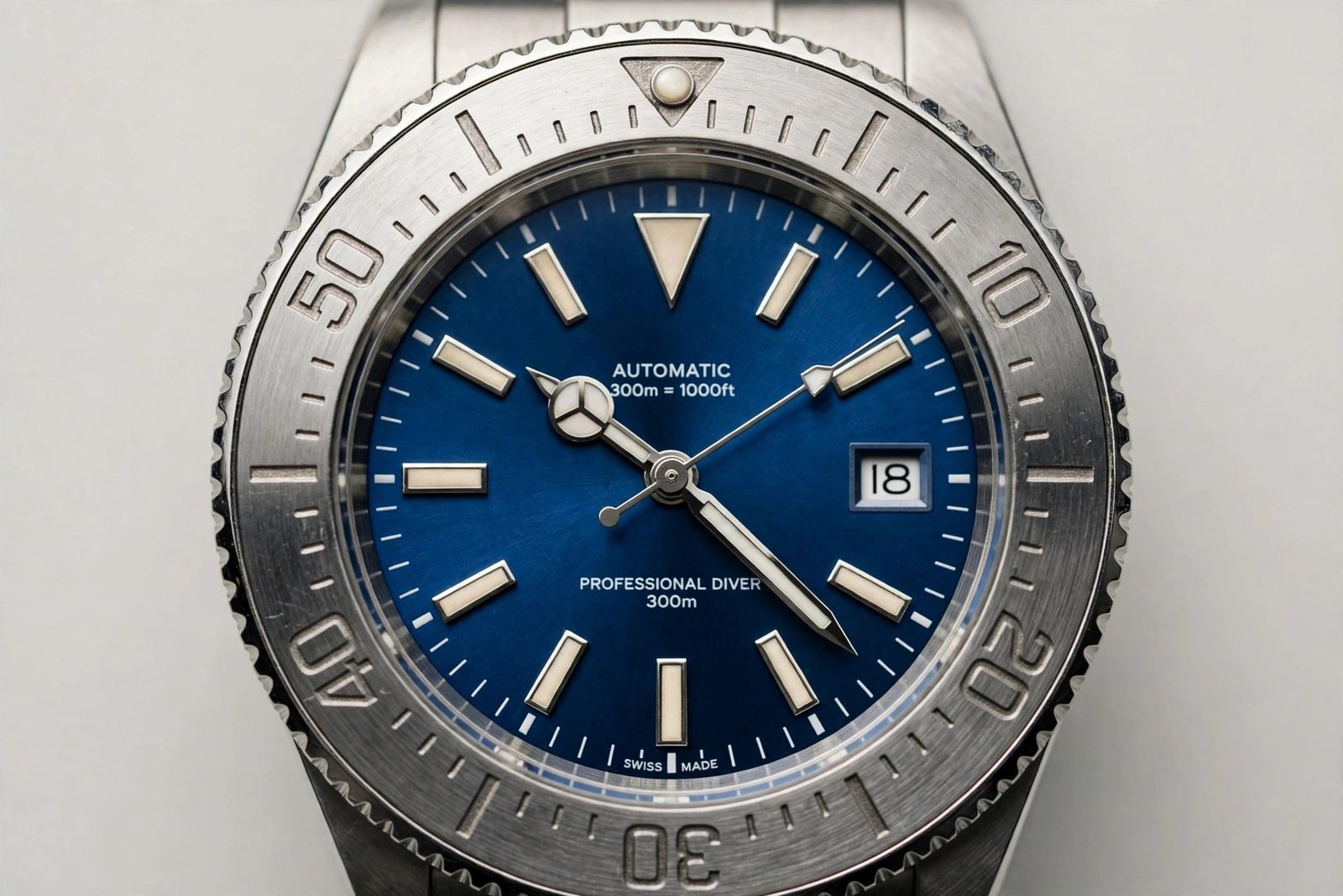 Watch bezel: close-up of a rotating dive watch bezel with minute markings